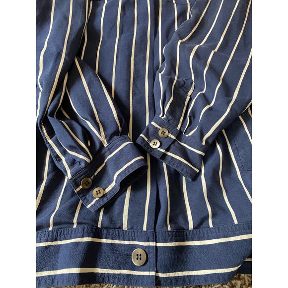 DANA BUCHMAN Vintage Nautical Striped Silk Shacket Jacket Button - Picture 7 of 10